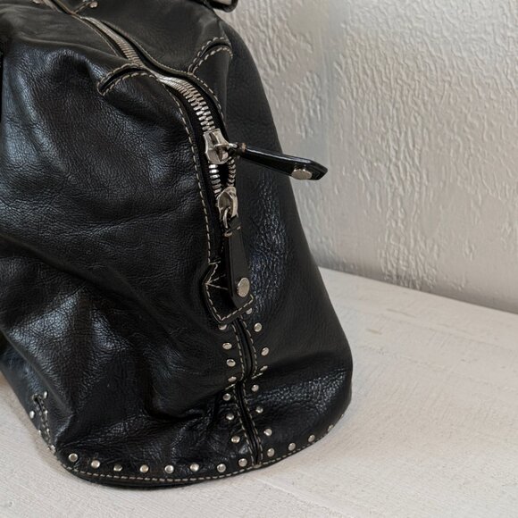 Michael Kors Astor Black Leather Tote Silver Studded Zip Shoulder Bag - Picture 7 of 16